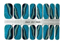 Teal Marble Sparkle Nail polish strips / Nail Wraps / Nail Stickers
