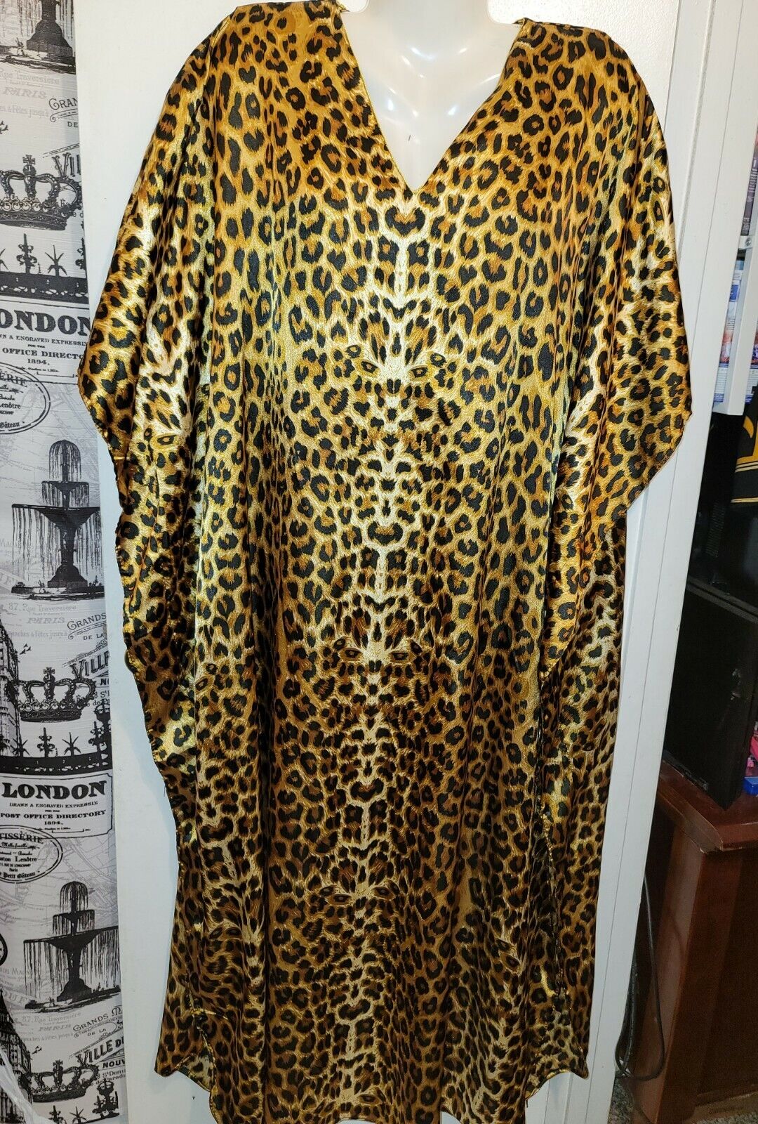 Winlar Women's Moomoo One Size vintage nighty leopard print silky animal  euc b21