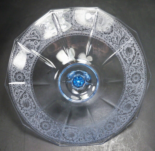Cambridge Glass Etch 727 Midnight Blue Decagon Keyhole Sandwich Tray Scarce Rare - Picture 10 of 14