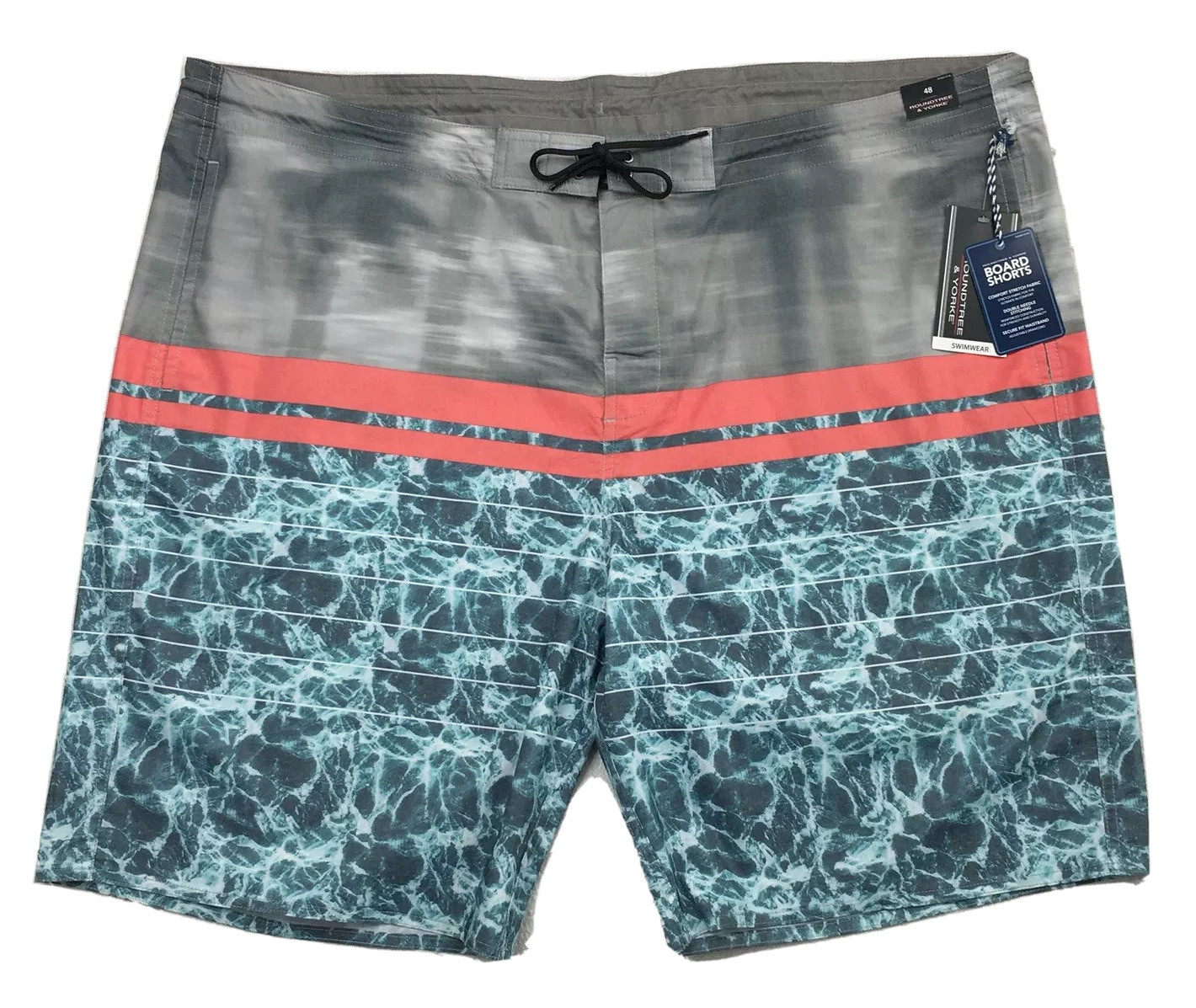 Men's Roundtree & Yorke Surf Shop Board Shorts Size 48 Gray Blue NEW