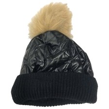 Girls Insulated Quilted Black Beanie Stocking Cap Hat
