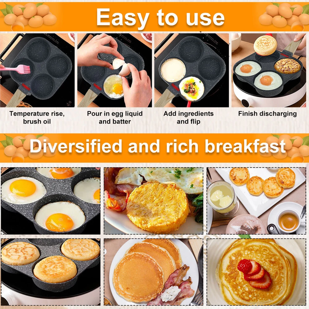 Egg Frying Pan Aluminum 4 Holes Egg Frying Pan Nonstick Mini Egg Cooker pagEz