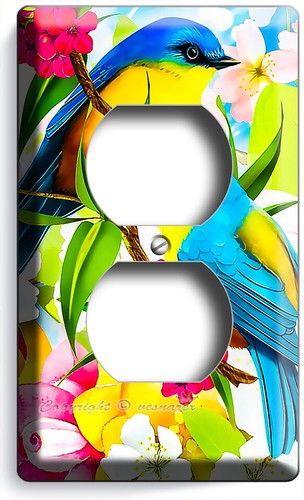PARADISO TROPICALE FIORI AMORE UCCELLINI BLU INTERRUTTORE LUCE PRESA PIASTRE DA PARETE DECORAZIONE - Foto 5 di 34