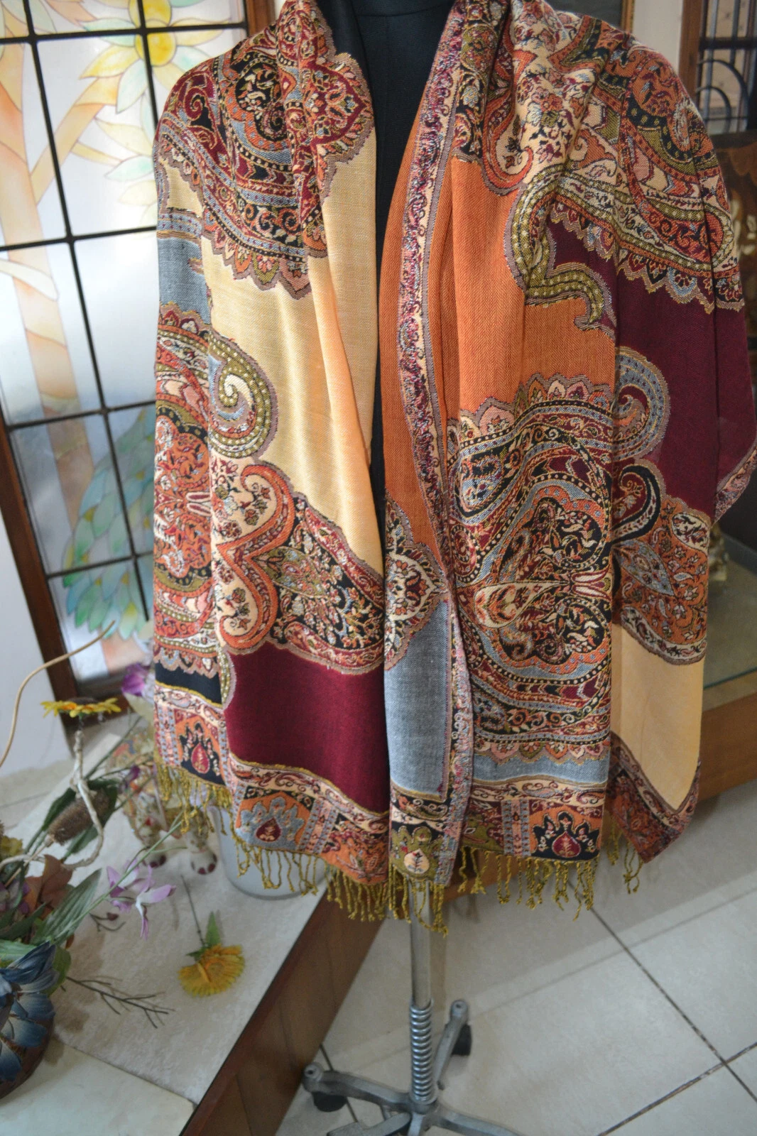 Designer Jamavar Shawl ~ Reversible Silk Pashmina Jamawar