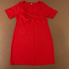 Old Navy Women's 2X Fitted Red Twist-Front Short Sleeve Rib-Knit Mini Dress New