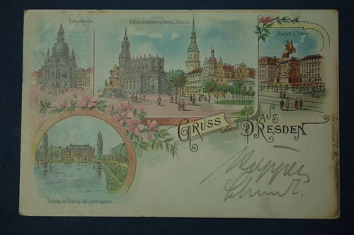 Old postcard GERMANY GRUSS AUS DRESDEN - stamp on the back RADEBERG 10. 4. 98. (1898)