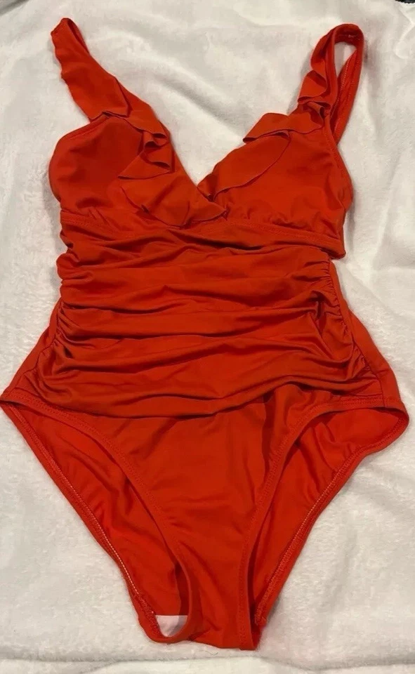 Chaps 红色连体泳衣,叠层领,尺寸 8 — 第 4/4 张图片