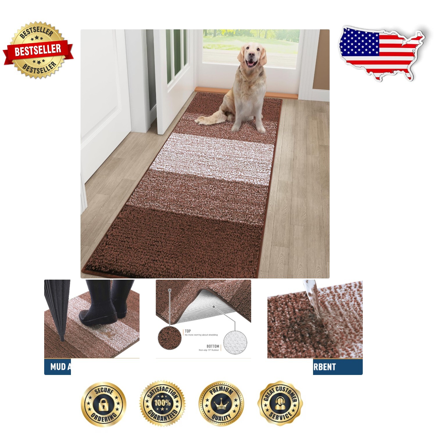 Versatile 48x30 Entryway Dog Mat – Absorbs Moisture, Stylish Striped Design