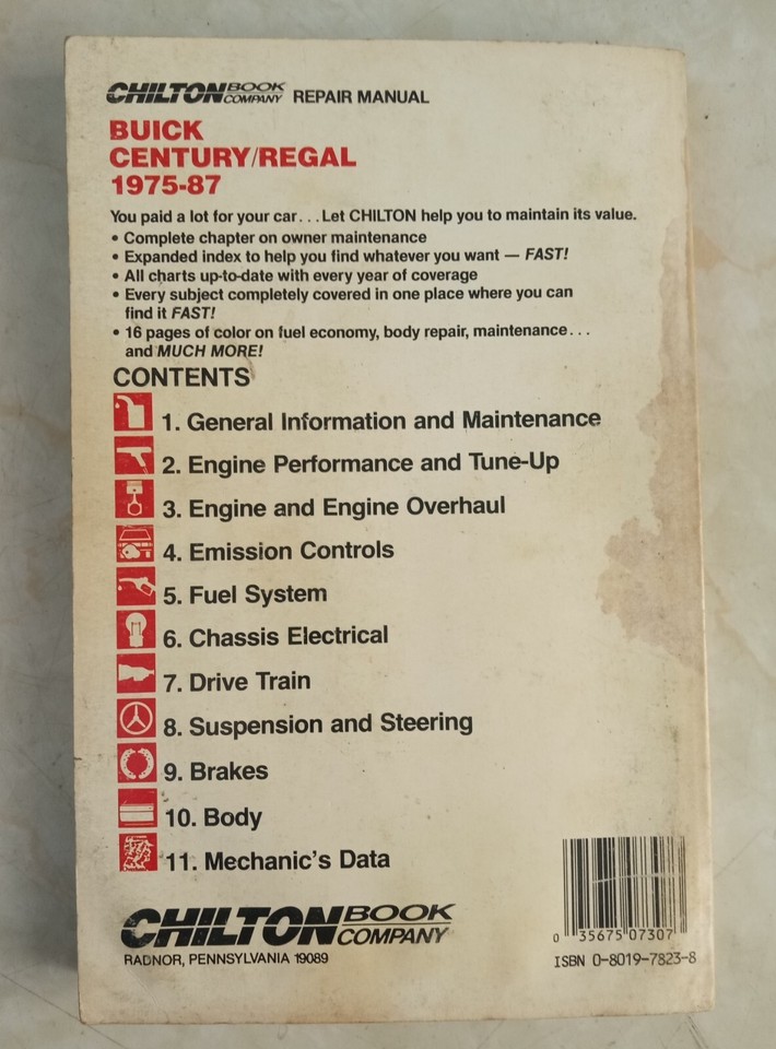 Chilton 1975 1987 Buick Regal Grand National / Century Service Repair