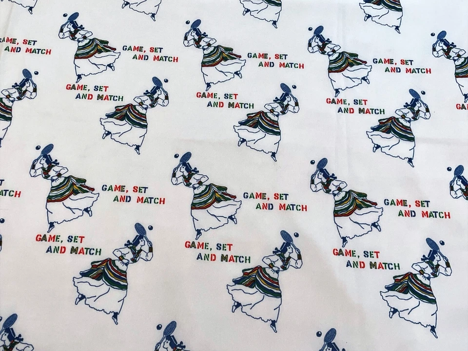 Raro 70s-80s Victoriano Damas Jugando Césped Tenis Novedad Tela Poli? 1,08 yardas Foto 2 de 4