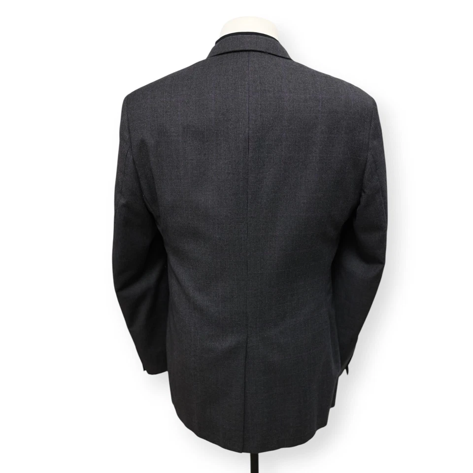 TASSO ELBA mens charcoal & purple plaid WOOL sport coat suit jacket blazer 40 R - Image 4 of 4