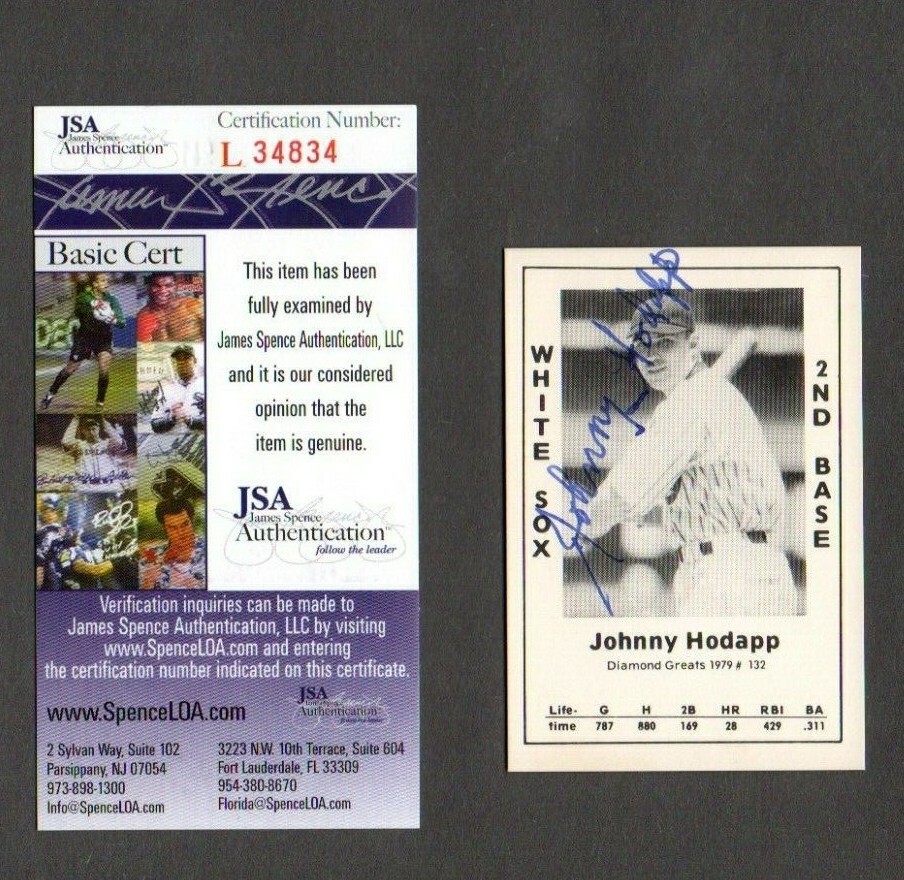 Johnny Hodapp 1979 Diamond Greats autographed JSA Certified White Sox d. 1980