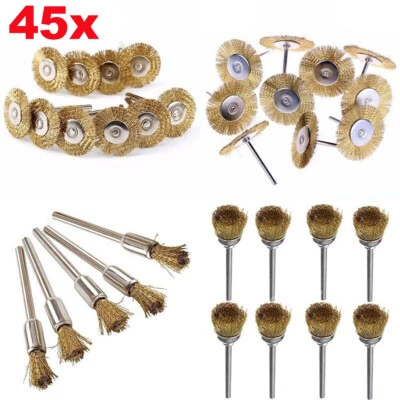 45pcs Brass Polishing Wire Cup Mix Brush Set for Dremel Rotary Tool Accessories