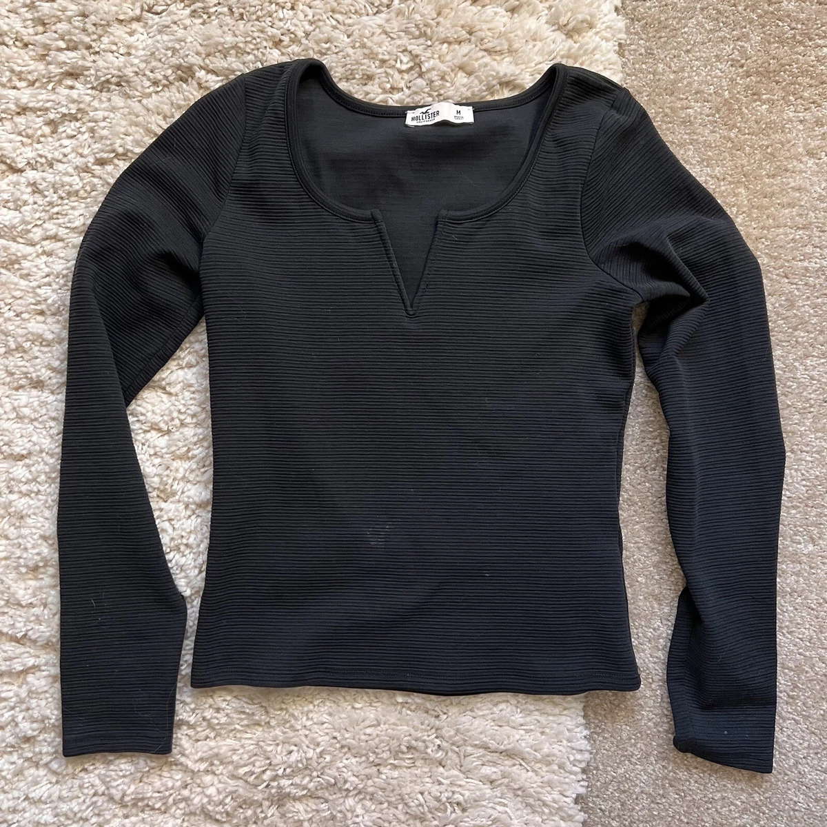 Hollister Ribbed Long Sleeve Top - Black - Women's Medium