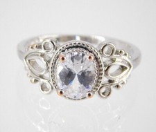 Sterling Silver Oval Cut Crystal With Cutout Design Ring 925 2.9g Size 9