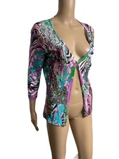 Alberto Makali colorful floral beaded Stretchy cardigan Size M