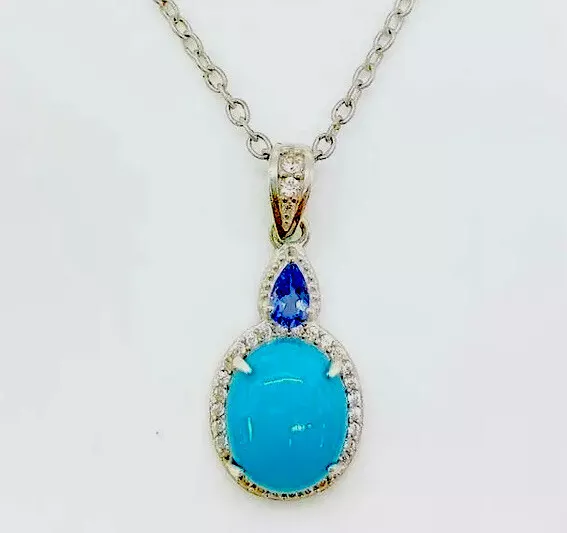 HSN Paul Deasy Sterling Turquoise Tanzanite Zircon Pendant 18