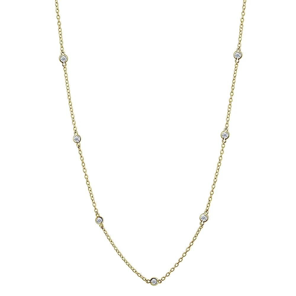 16 Inch CZ Station Chain Dainty Necklace in Gold Plated Sterling