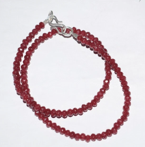 Red Ruby Dyed Gemstone 4 mm Beads 925 Sterling Silver 12-50" String Necklace - Image 4 of 4