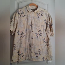 Palm Island Clothing Co Mens Yellow Floral Print Hawaiian Shirt Size L Boho