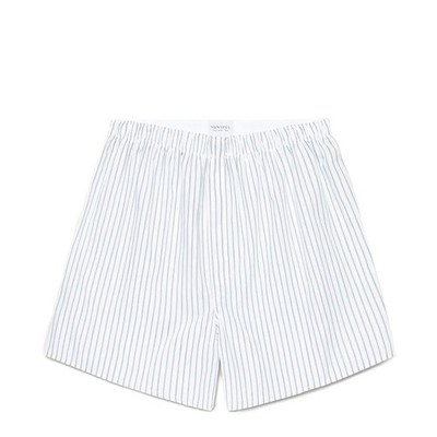 Sunspel Classic Boxer Short White / Blue / Green Archive Stripe
