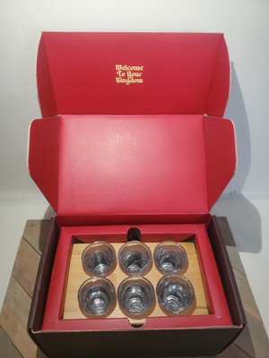 Excalibur Brothers Shot Glass- Set of 6 + Bamboo Shot Glass Holder - Brand New!!