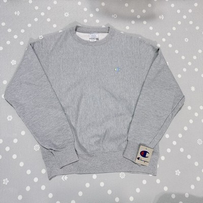 Champion Reverse Weave Crew Gray Sweatshirt With Blue Arch Logo