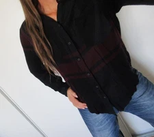 LUCKY BRAND Size Large Womens Long Sleeve Top Black Plaid Button-Up Shirt