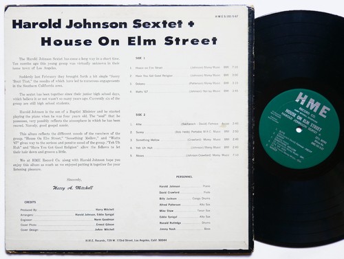 HAROLD JOHNSON Sextet + House On Elm Street LP H.M.E. HME-101-5-67 US 1967 JAZZ - Foto 2 di 14