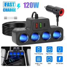 7-in-1 4Way Car Cigarette Lighter Socket Splitter Fast Charger Power Adapter 12V