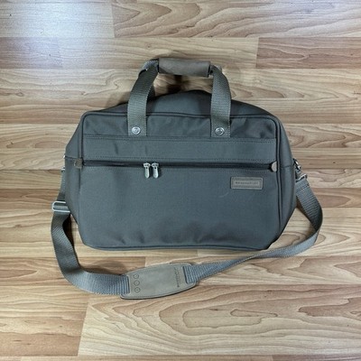 Briggs & Riley Baseline Weekend Bag Green Canvas Shoulder Carry On Laptop Travel