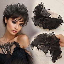   Black Mesh Headband with Multilayer Bow  Floral Design - Daily Wear Accessory