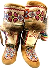Vintage Cree BUCKSKIN BEADED MUKLUKS First Nations Moccasins wih Fur