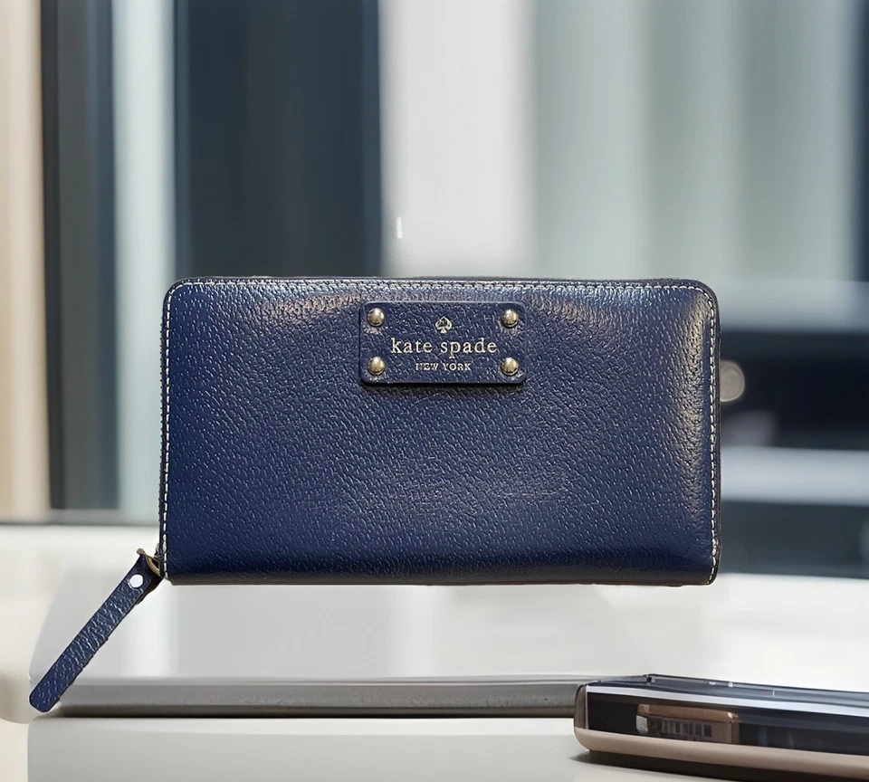 Kate Spade Wellesley Neda Continental Zip Wallet Clutch French Navy Blue Leather - Image 2 of 4