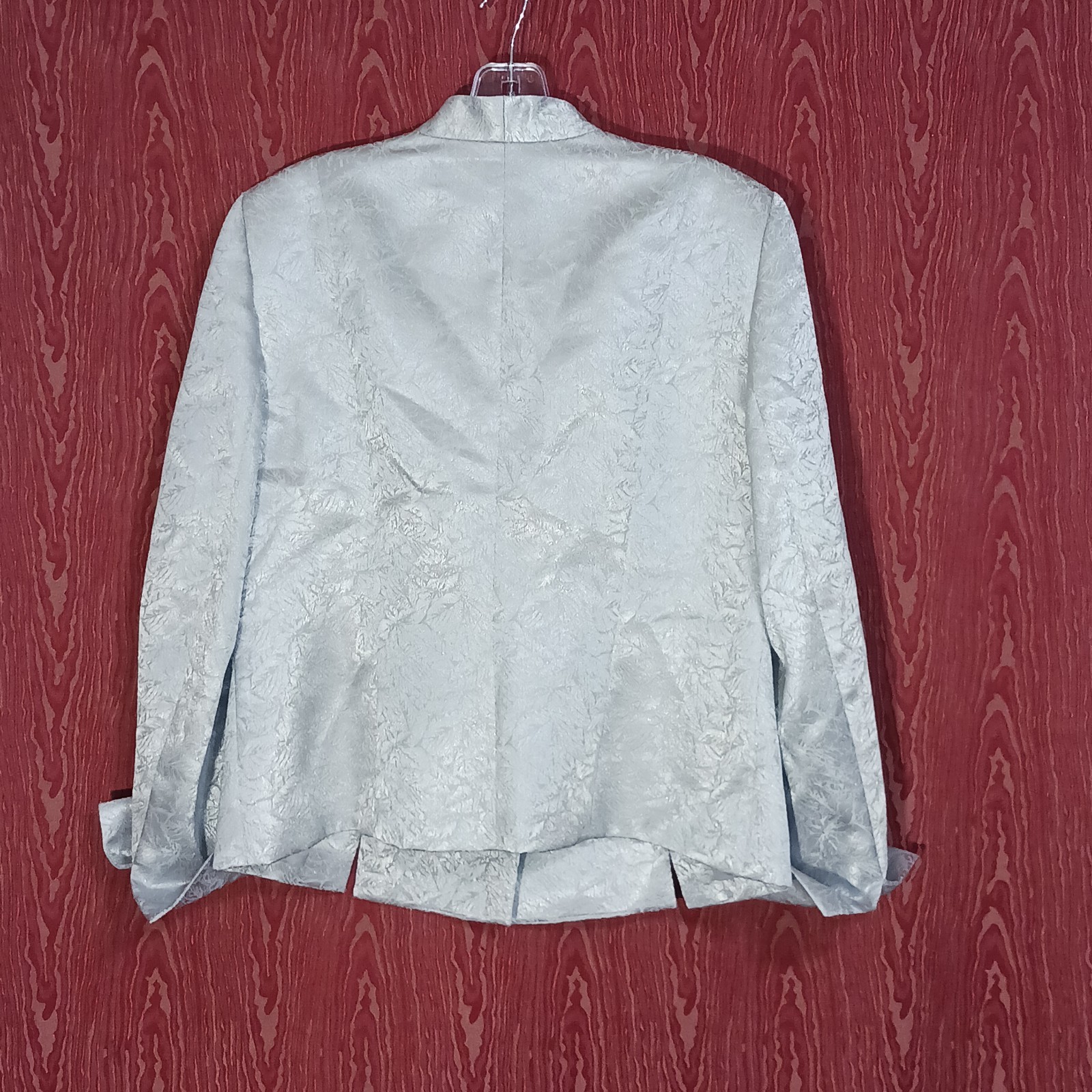 LE SUIT 2 Piece Size 12P Gray Shimmering Silver Collared Clear Button Skirt Set 