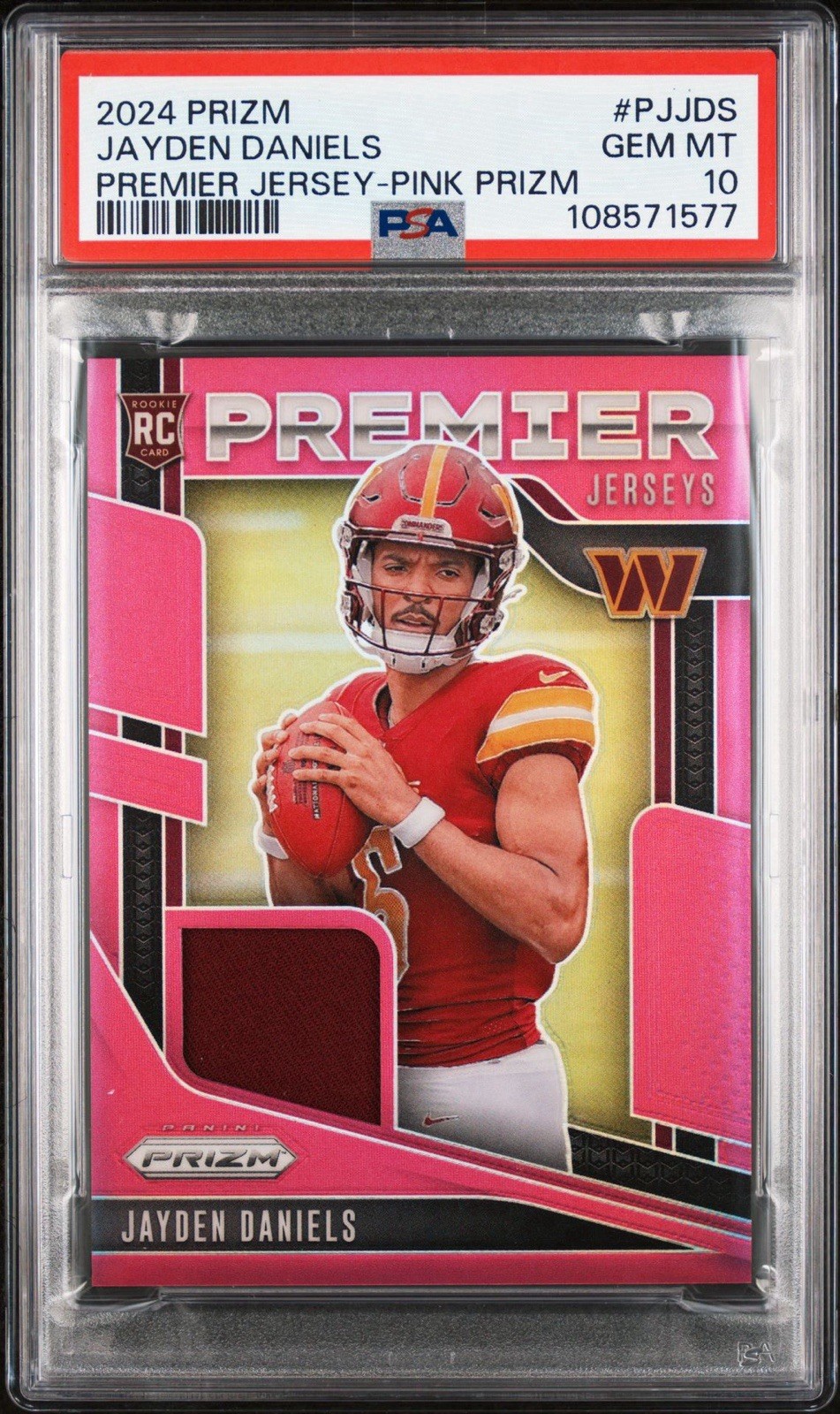 2024 Panini Prizm Premier Jerseys Jayden Daniels Pink Prizm PSA 10 POP 14