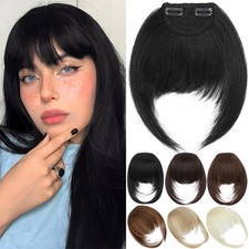 One Piece Straight Thick Hair Neat Side Bangs Clip In Fringe Front Extensions US