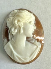 Victorian Loose Shell Cameo Beautiful Lady Looks Like Lady Gaga - 22 x 19mm