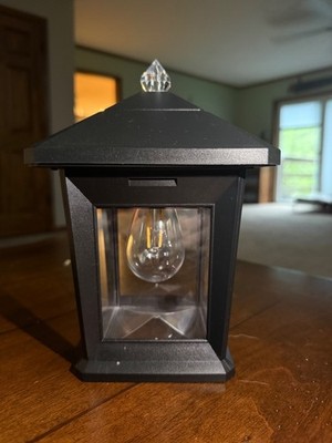 2-Pack Solar Lantern Lights Wall Mounted Black with faux crystal accent