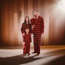 BULLALO PLAID BUTTON UP MATCHING FAMILY PAJAMA SET (4pairs) SEE DESC FOR SIZE