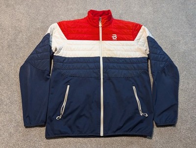 Bjorn Daehlie Jacket Mens Large Blue White Red Striped Puffer Coat
