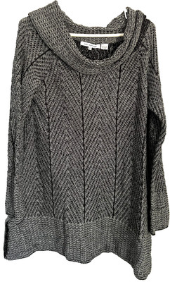 Eight Eight Eight Sweater Womens L Black Gray Cowl Neck Tunic Cotton Marled NWT