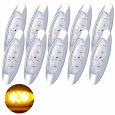 Amber/Red 6.5" Oval 16 LED Side Marker Clearance Light Chrome Surface Mount 12V