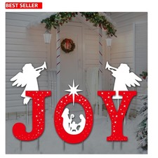 Joy Nativity Set with Lamp - Outdoor Christmas Decoration for Yard  Lawn