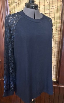 HAOMEILI Women s Long Sleeve Top Lace Sleeves Navy Blouse Amazon Collection XL