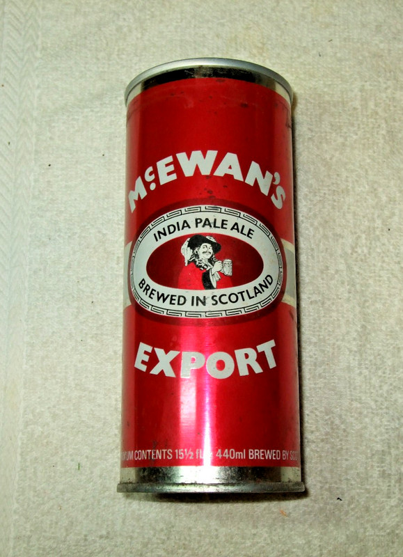 McEwan's India Pale Ale Export 15.5 oz. Beer Can SS Steel Bottom opened Scotland
