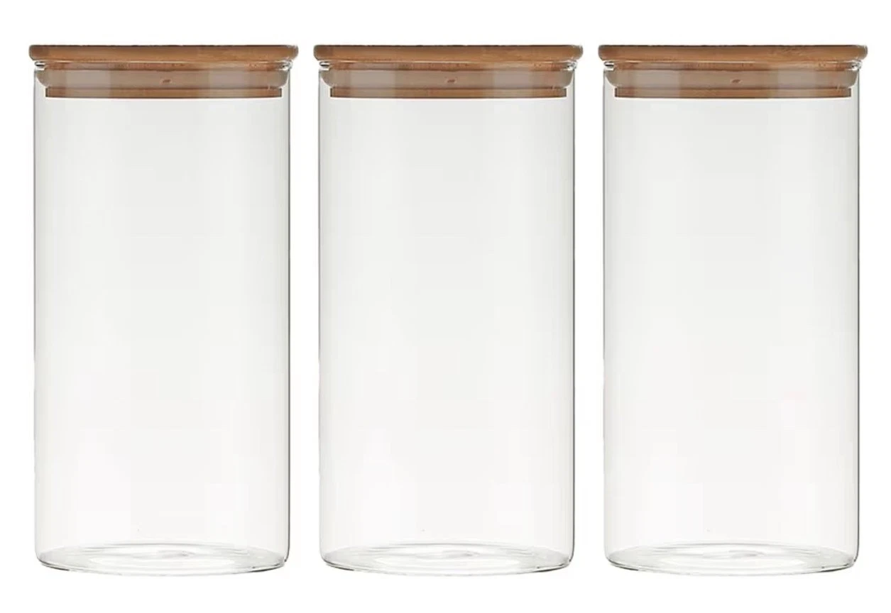 Kitchen Glass Jar Bamboo Lids Container Storage Airtight High quality Set Of 3
