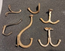 6 Old Vintage Metal Coat Hooks School Farmhouse Hat Tack Ceiling Double 6"