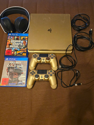 Sony PlayStation 4 Slim 500GB Gold Konsole + 2 Controller Headset 2 Spiele