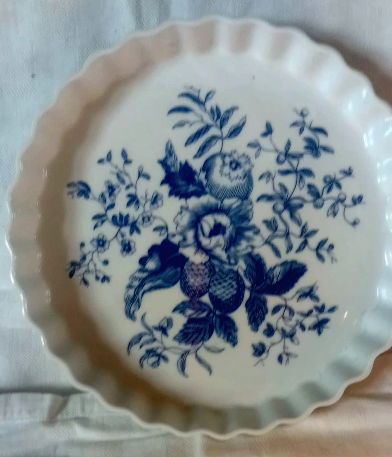 Royal Worcester Rhapsody Blue Flan Quiche Pie Dish Floral Pretty Kitchen Ware
